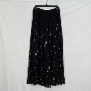 Anthropologie By Caballero Maxi Skirt Size M Black Embroidered Animal Print